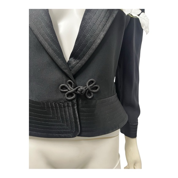 VTG 90s LOUIS FERAUD Black Avant Maximalist Cocktail Tuxedo Jacket 8 w Rose - Picture 5 of 9